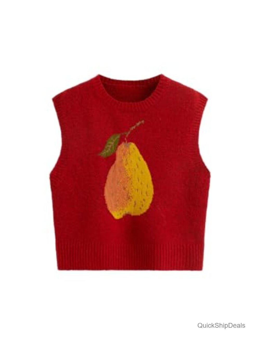 Sleeveless Knit Sweater Vest Scoop Neck Pear Graphic Tank Top